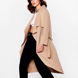 BNWT Nasty Gal Belted Waterfall Coat - Camel